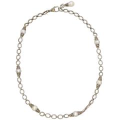 Cartier Pearl Silver Gold Chain Necklace