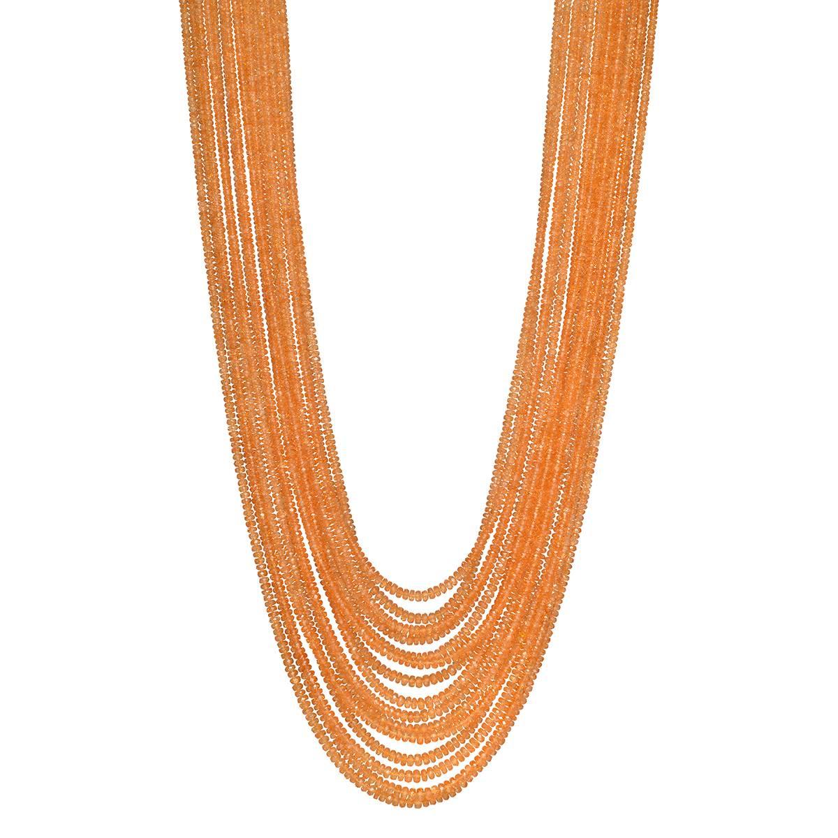 15-Strand Orange Sapphire Bead Necklace