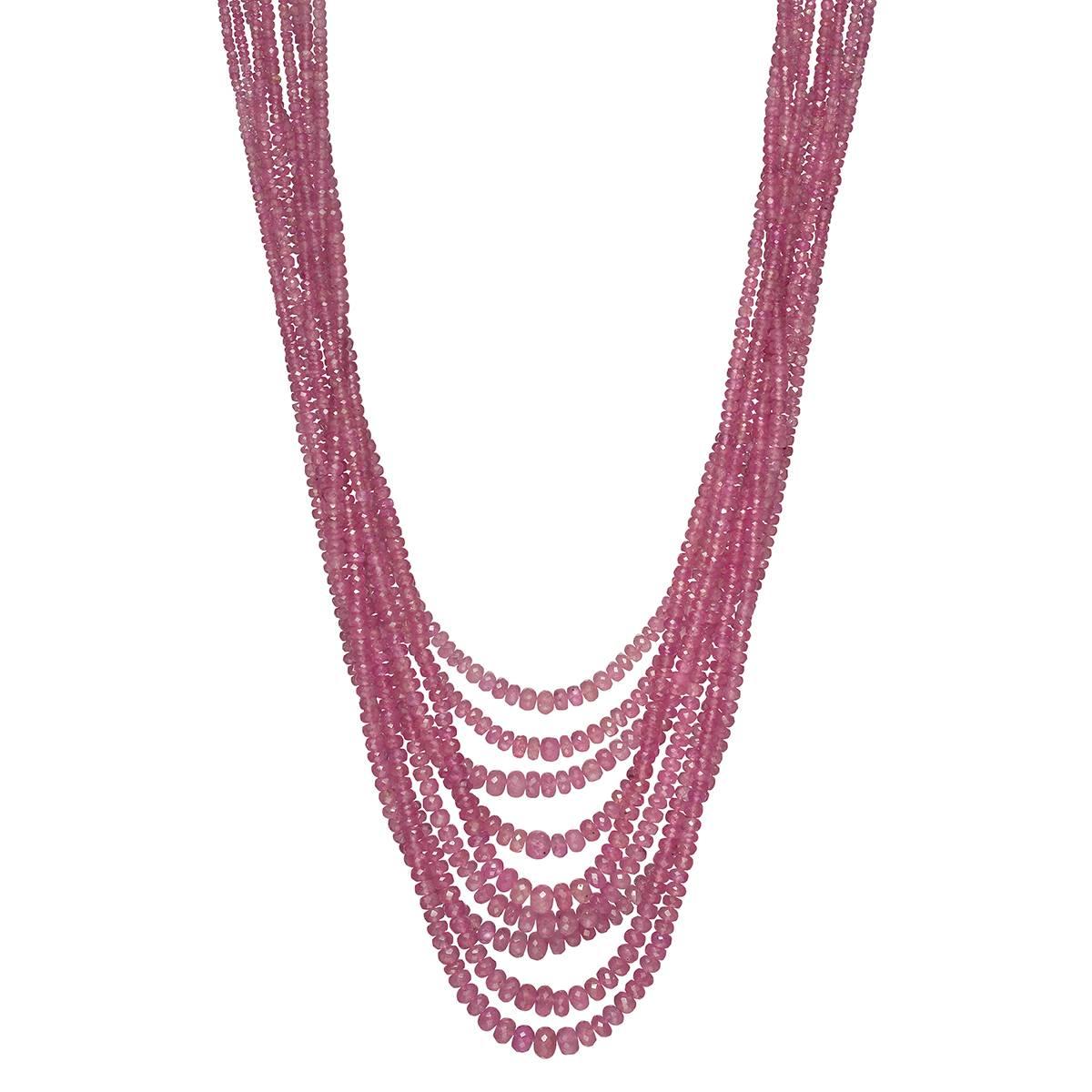 Nine-Strand Pink Sapphire Bead Necklace