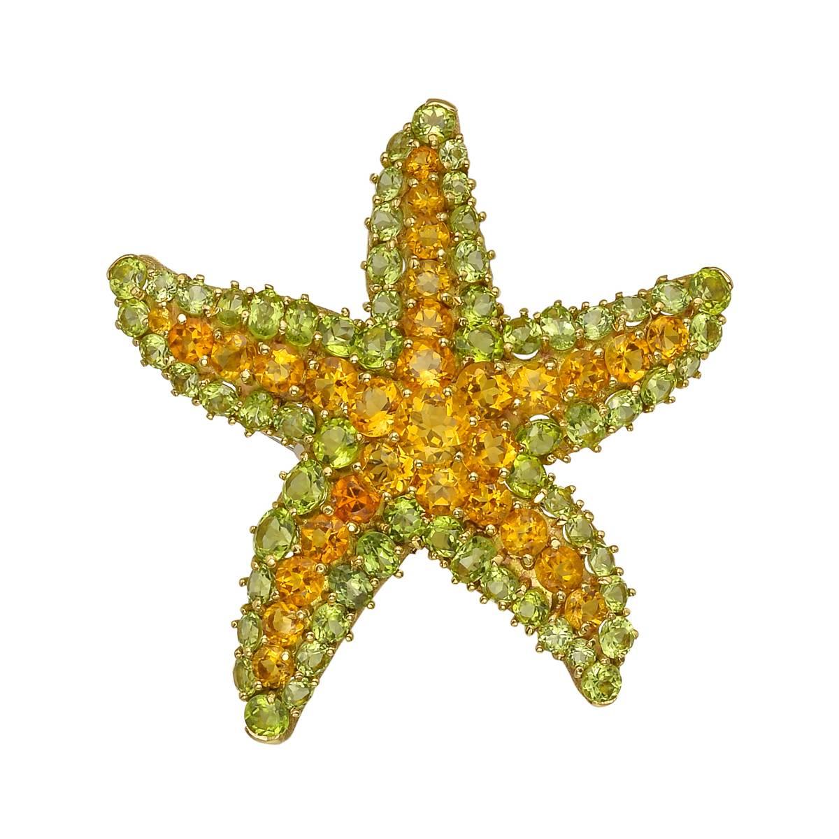 Citrine Peridot Starfish Brooch