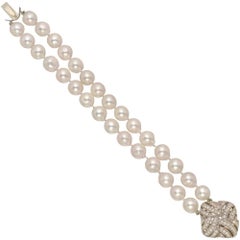 Two-Strand Baroque Pearl Bracelet with Diamond-Set Clasp