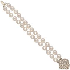 Two-Strand Baroque Pearl Bracelet with Diamond-Set Clasp 8