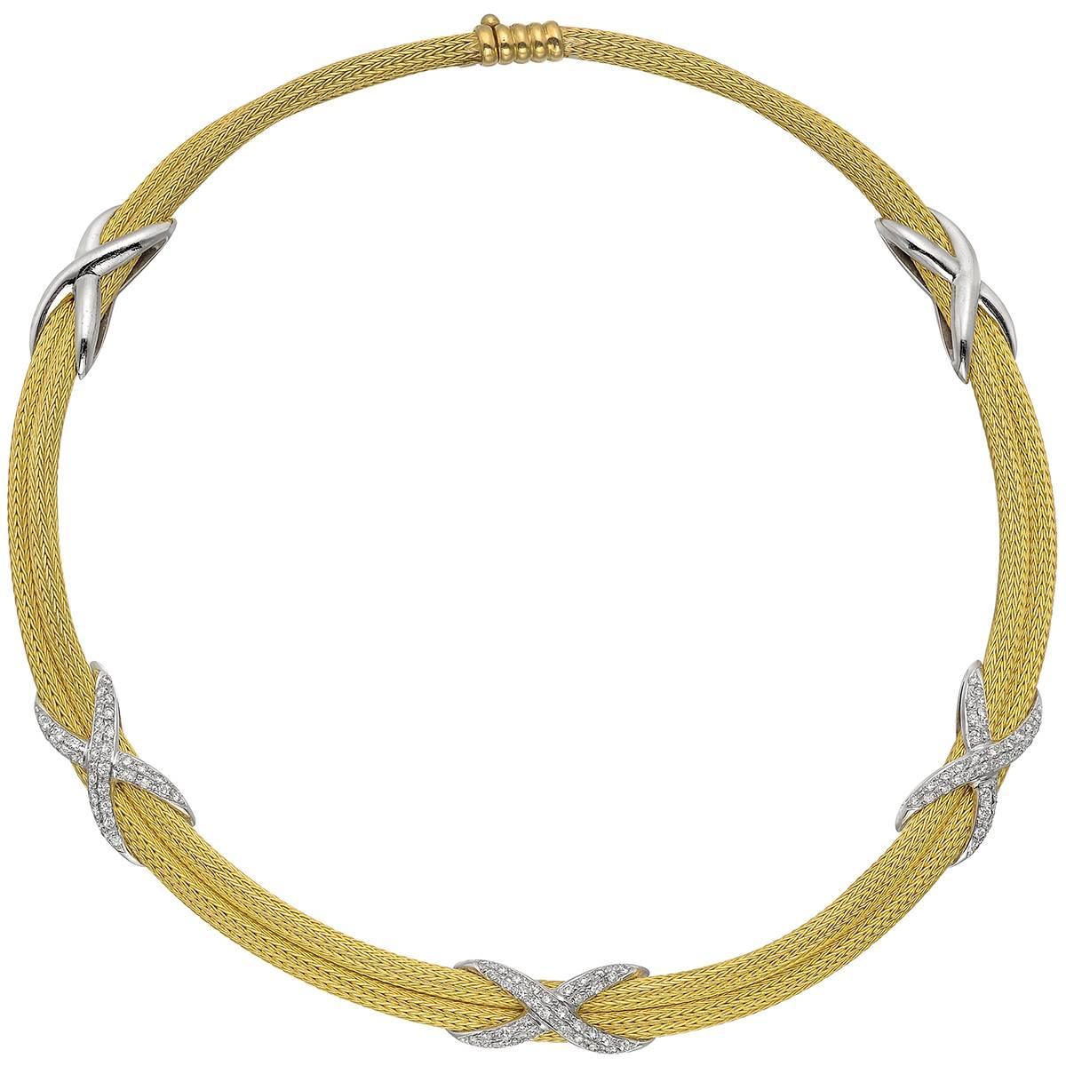 Yellow Gold Diamond "X" Motif Collar Necklace