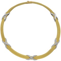 Yellow Gold Diamond "X" Motif Collar Necklace Yellow Gold Diamond "X" Motif Collar Necklace