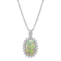 Oval Opal Diamond Cluster Pendant Necklace 3