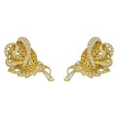Yellow Gold Diamond Rose Bud Earclips 4