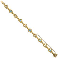 French Turquoise Diamond Link Bracelet