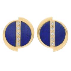 Lapis Lazuli Diamond Gold Disk Earrings