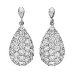 Pave Diamond Platinum Pear Shaped Drop Earrings