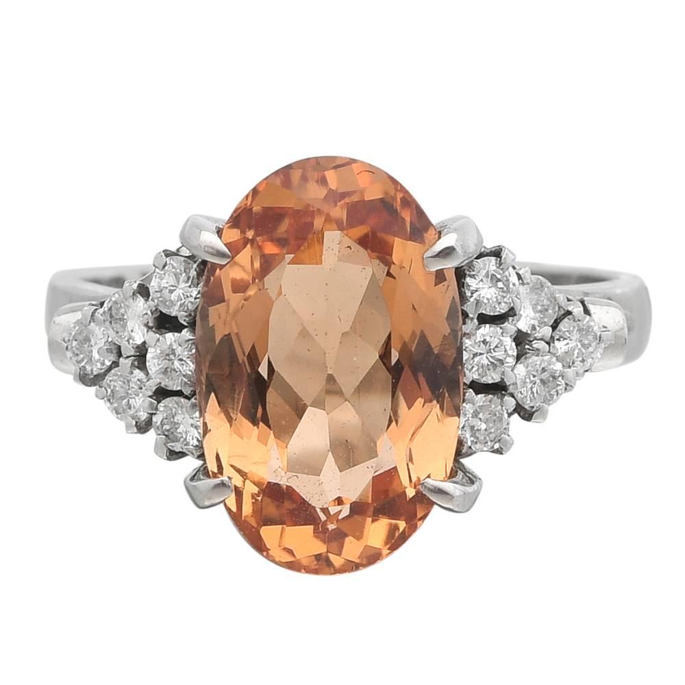 Oval Orange Topaz Diamond Platinum Ring