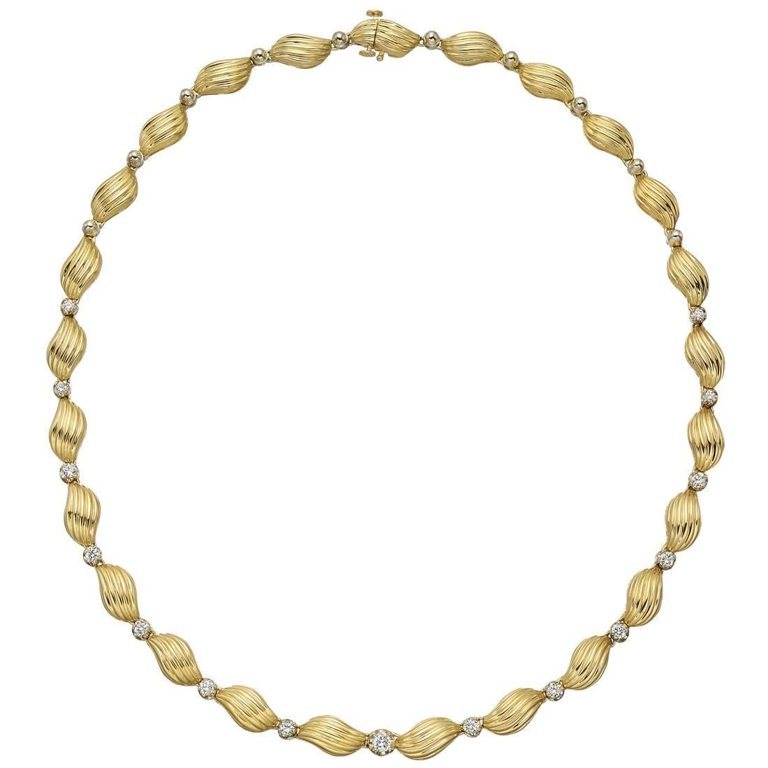Betteridge Collection  Diamond Gold Fluted Link Necklace