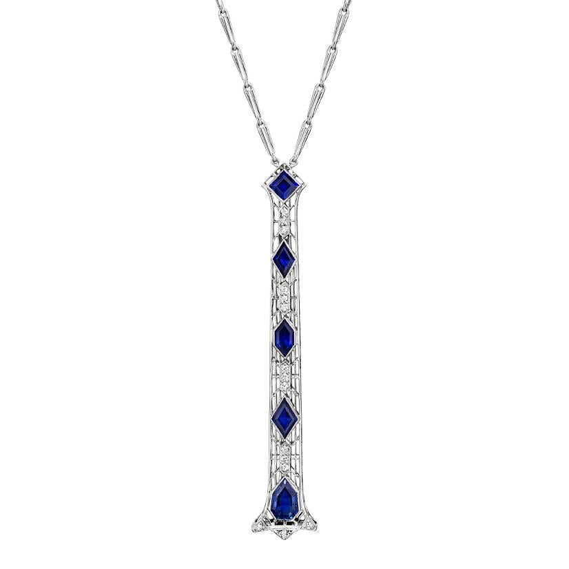 Sapphire Diamond Drop Pendant Necklace