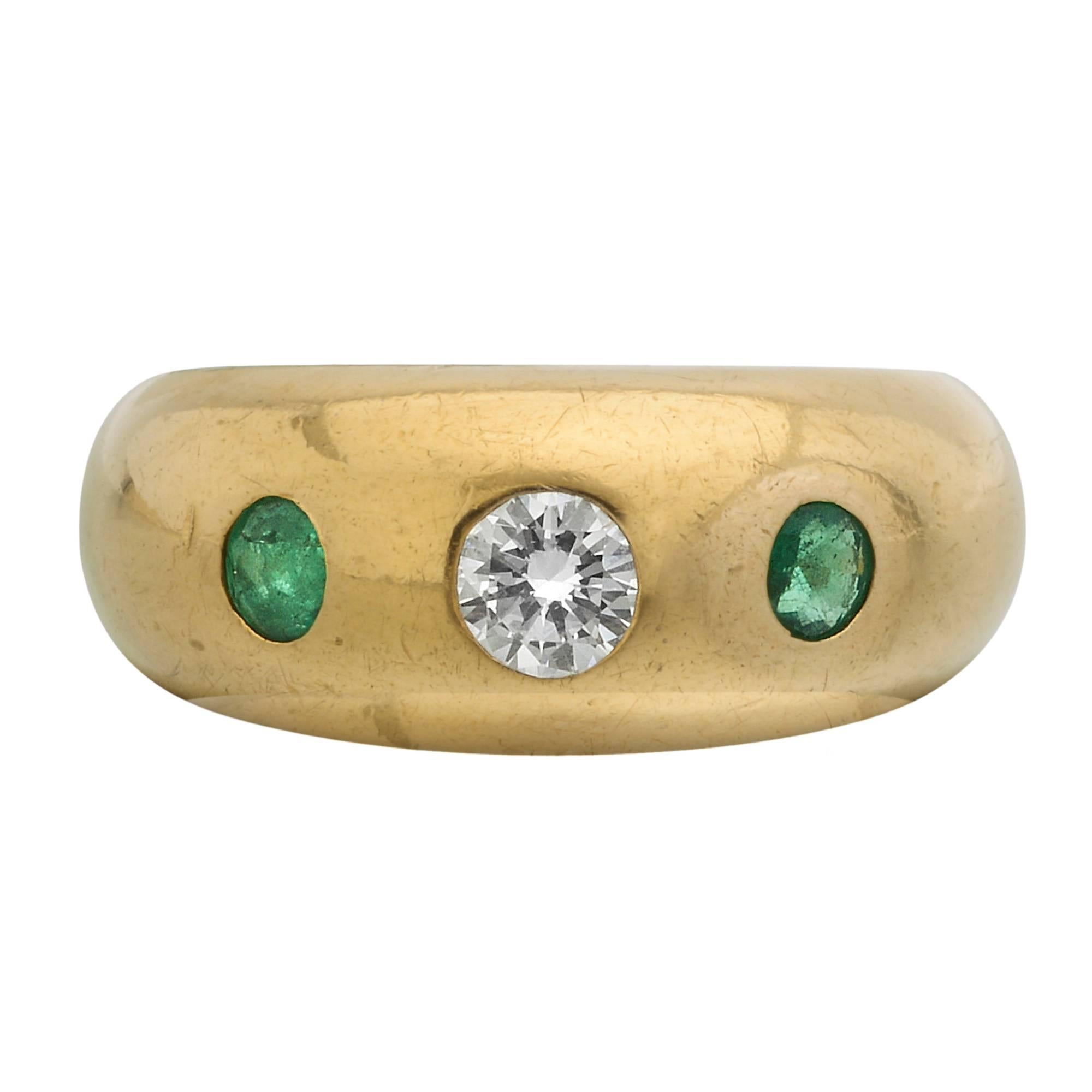 Cartier Yellow Gold Daphne Diamond and Emerald Dome Ring