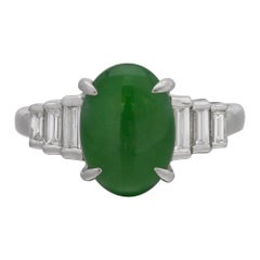 Platinum Oval Jadeite and Diamond Ring