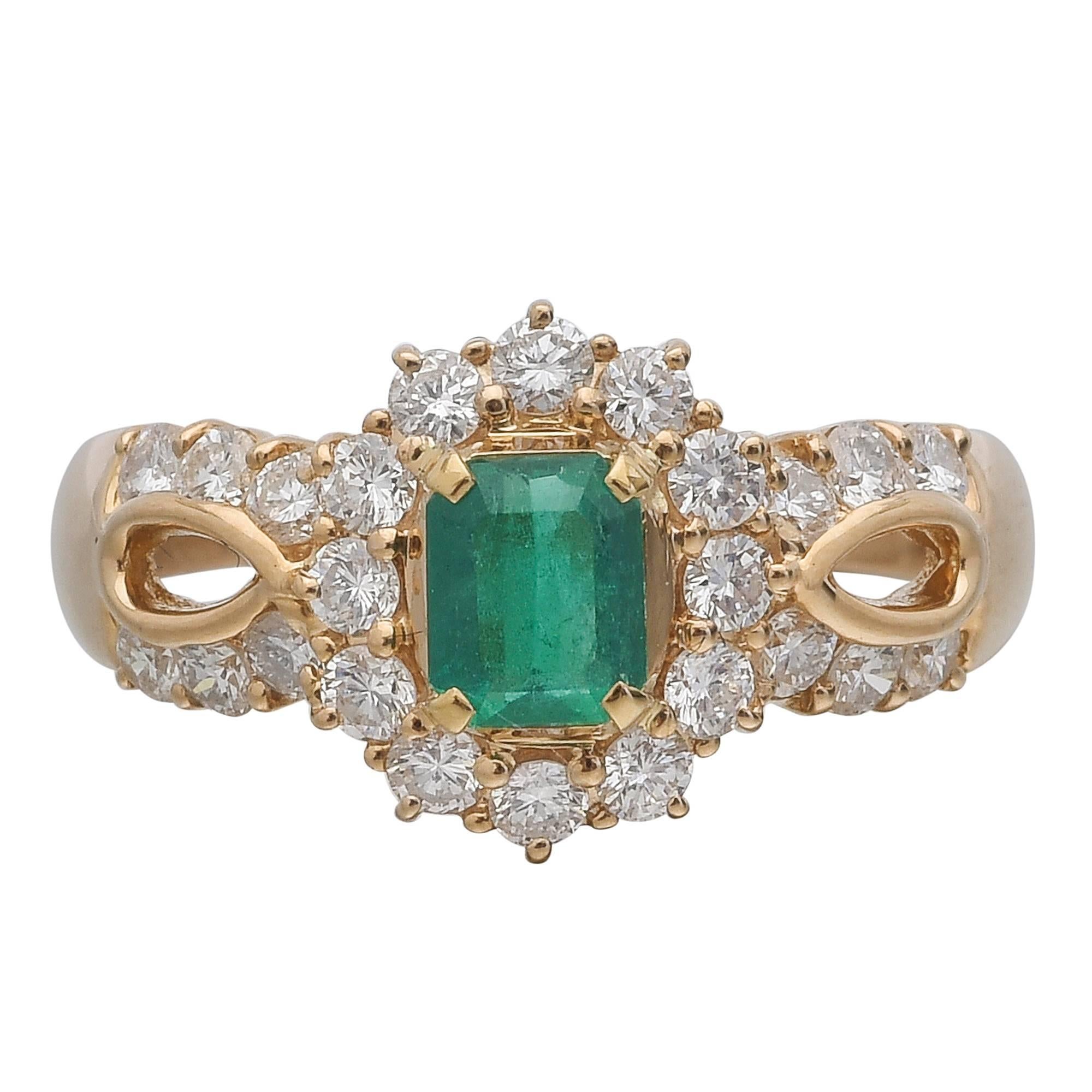 Vintage Yellow Gold Emerald and Diamond Cocktail Ring