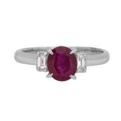 Ruby and Diamond Platinum Three-Stone Ring