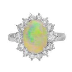 2.40 Carat Opal and Diamond Halo Platinum Ring