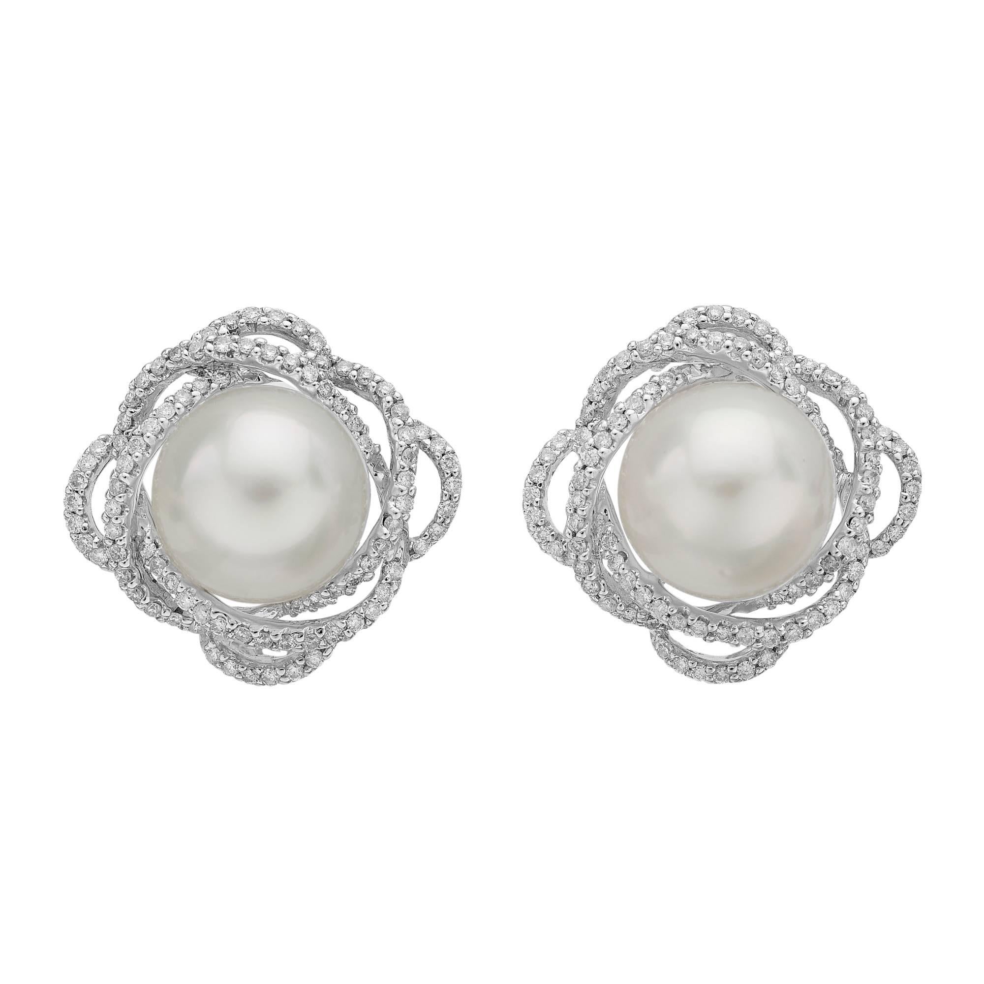 South Sea Pearl Diamond White Gold Earrings