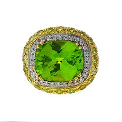 Yellow Gold Pave Peridot and Diamond Cocktail Ring