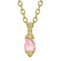 Judith Ripka Pink Quartz Diamond Gold Pendant Necklace