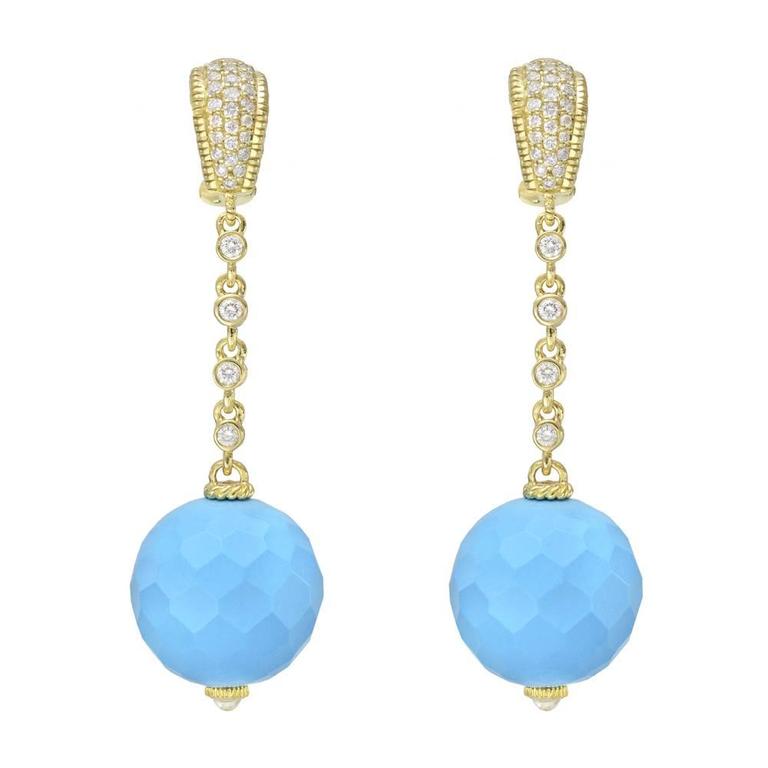 Judith Ripka Turquoise Bead Diamond gold Drop Earrings at 1stdibs