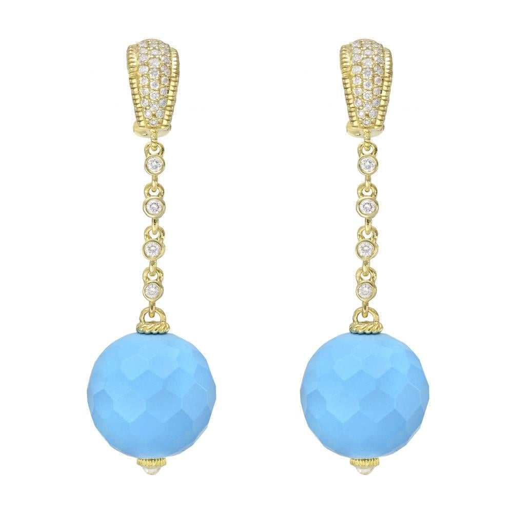 Judith Ripka Turquoise Bead Diamond gold Drop Earrings