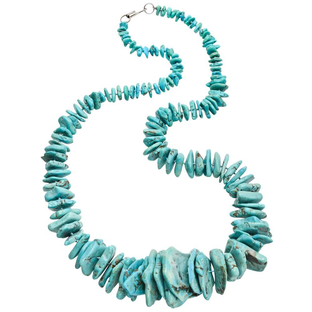 Rough Turquoise Bead Long Necklace