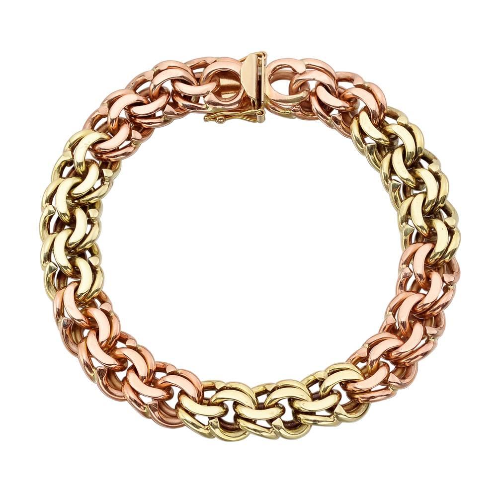 two color Gold Double Spiral Charm Bracelet