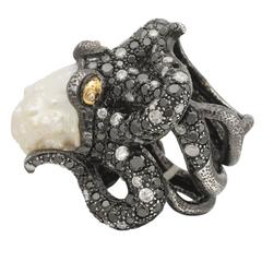 Lotus Arts de Vivre Gem-Set Blackened Silver Octopus Ring