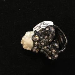 Lotus Arts de Vivre Gem-Set Blackened Silver Octopus Ring