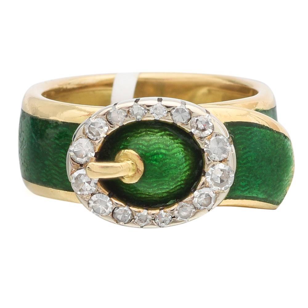 Fred Paris Enamel Diamond gold Buckle Band Ring