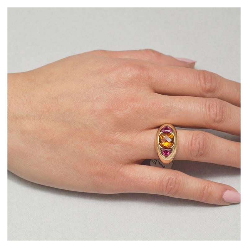 David Yurman Citrin Turmalin Gold 3-Stein-Ring im Zustand „Hervorragend“ in Vail, CO