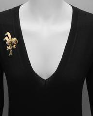 Retro Tricolored Gemstone Gold Flower Brooch