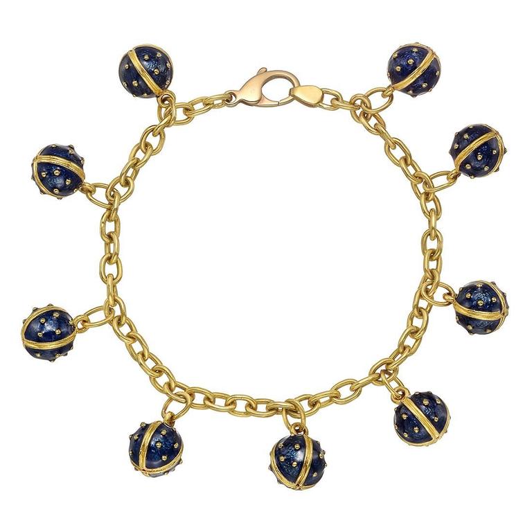 Enamel and Gold Ball Charm Bracelet at 1stDibs