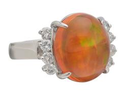 Mexican Fire Opal Diamond Platinum Ring