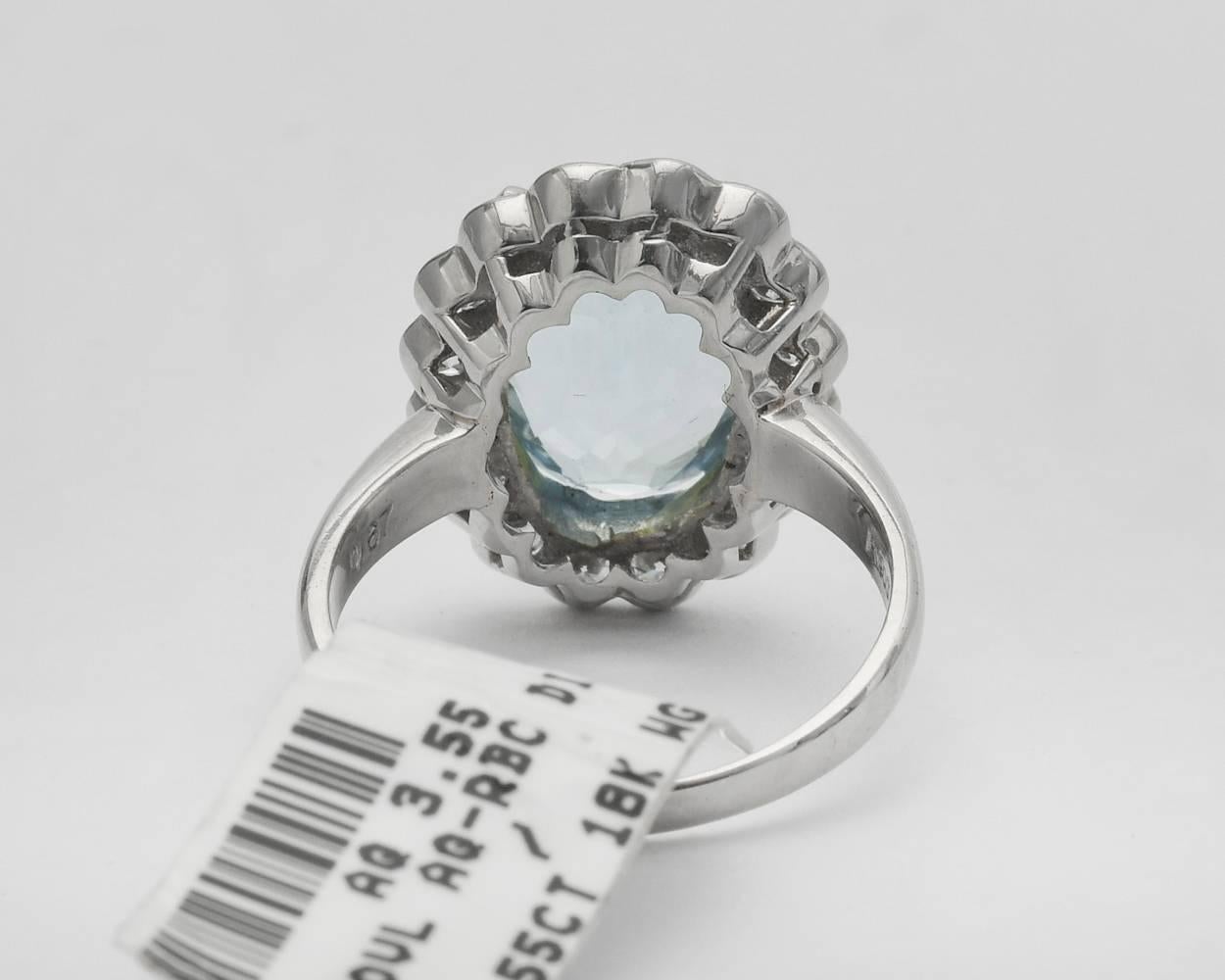 Women's or Men's Aquamarine and Diamond Cluster Ring