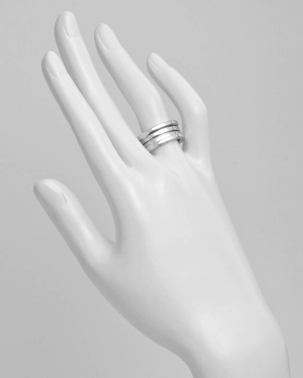 "B.Zero1" 3-band ring in polished 18k white gold. Handmade in Italy. Designed by Bulgari. Size 6.25 (52 - European).
