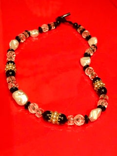 Baroque pearls, rock crystal, onyx and gold necklace