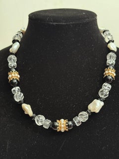 Baroque pearls, rock crystal, onyx and gold necklace