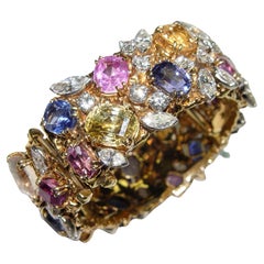 William Ruser Diamond Ceylon Sapphires Bracelet 18K/PT C. Dunaigre/NGI