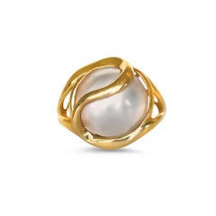 4.00 Carat Mother of Pearl 14K Gold Dome Ring 