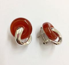 Red Agate Sterling Silver White Gold-Plated Earrings