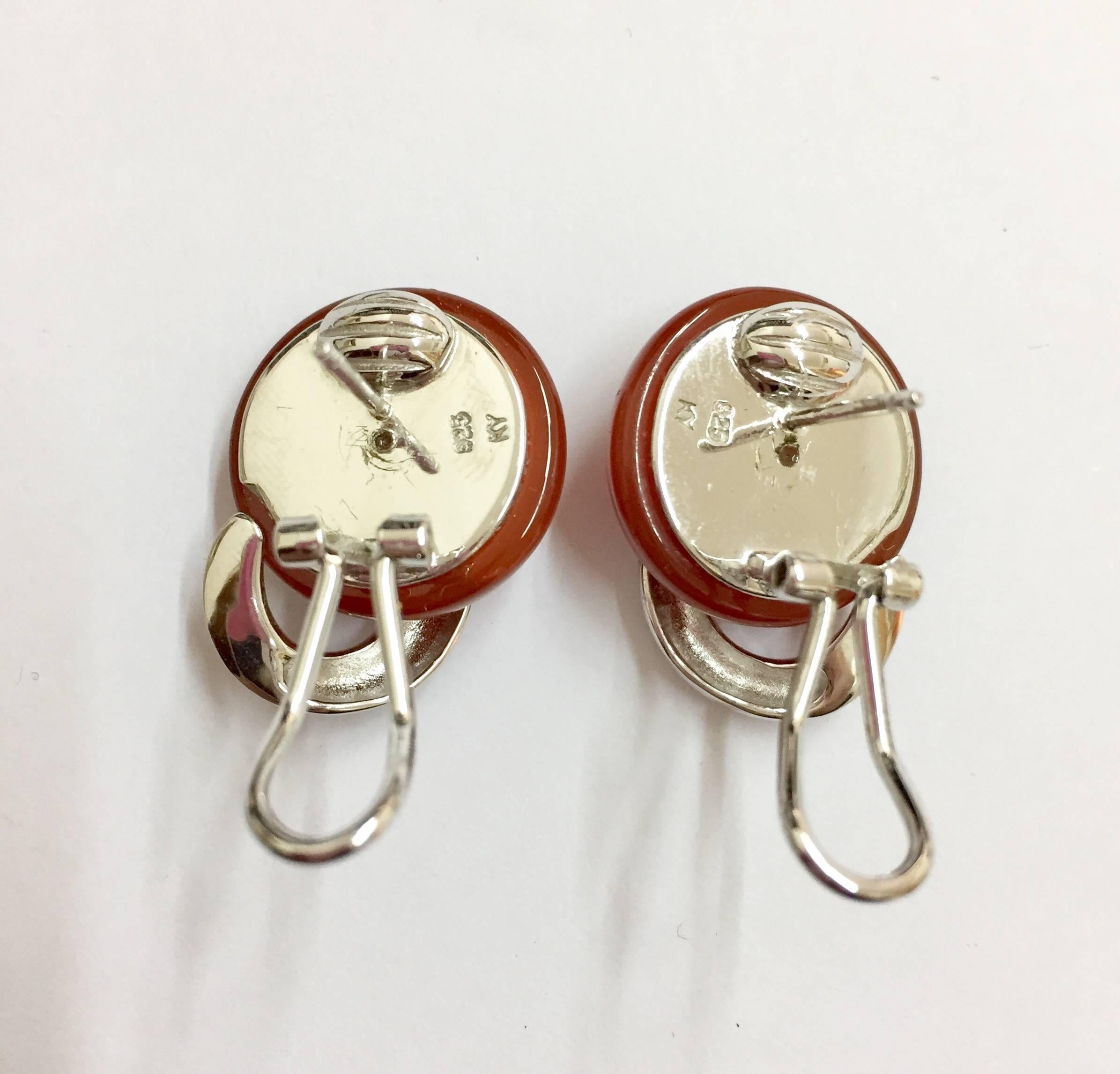 Red Agate Sterling Silver White Gold-Plated Earrings In New Condition For Sale In Hong Kong, HK