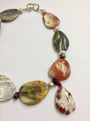 Poppy Jasper Hematite Bone Red and Black Agate Freshwater Pearl Necklace