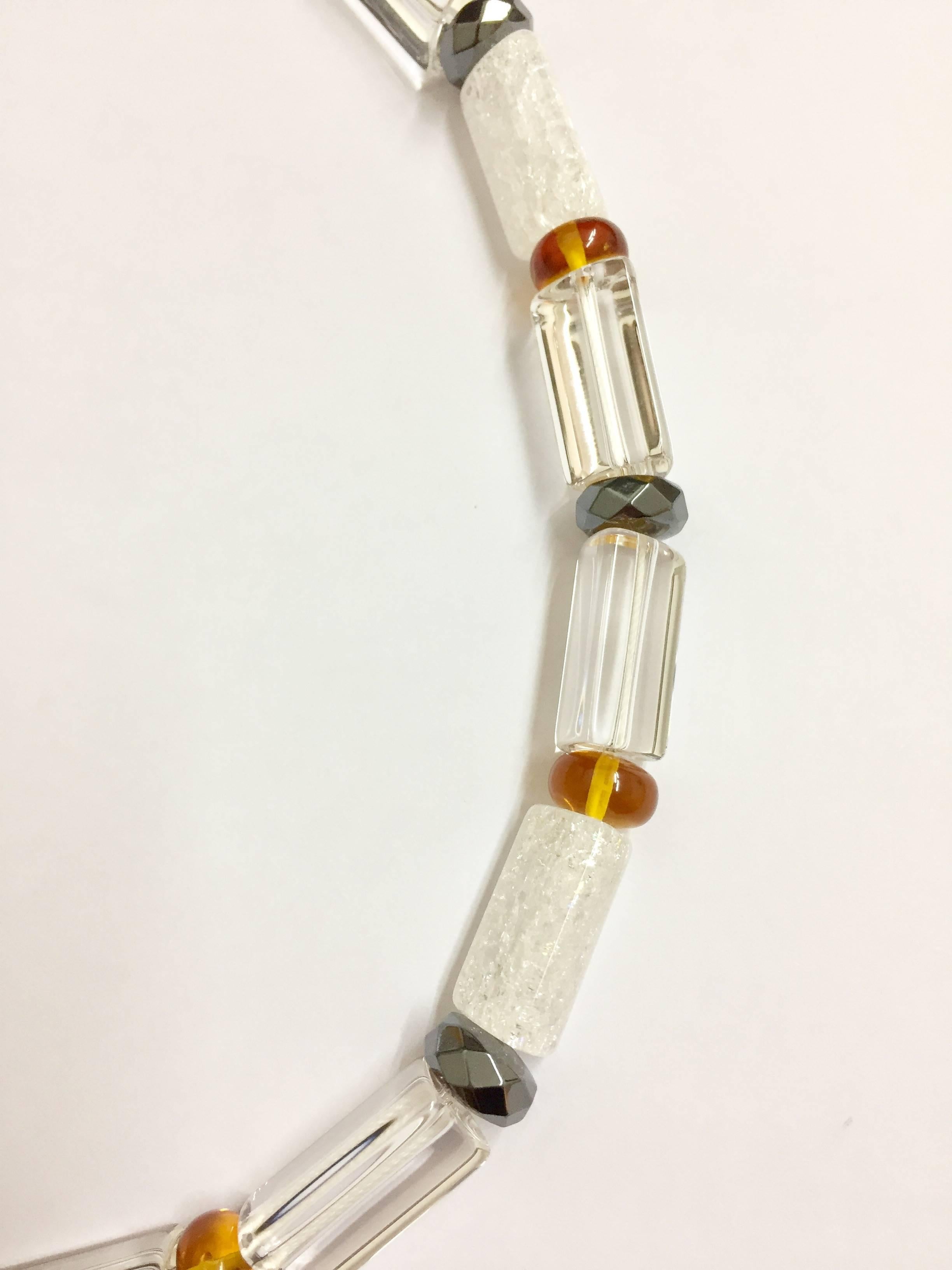 Modern Crystal Amber Hematite Necklace For Sale