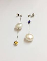 Freshwater Pearl Tanzanite and Yellow Sapphire Earrings