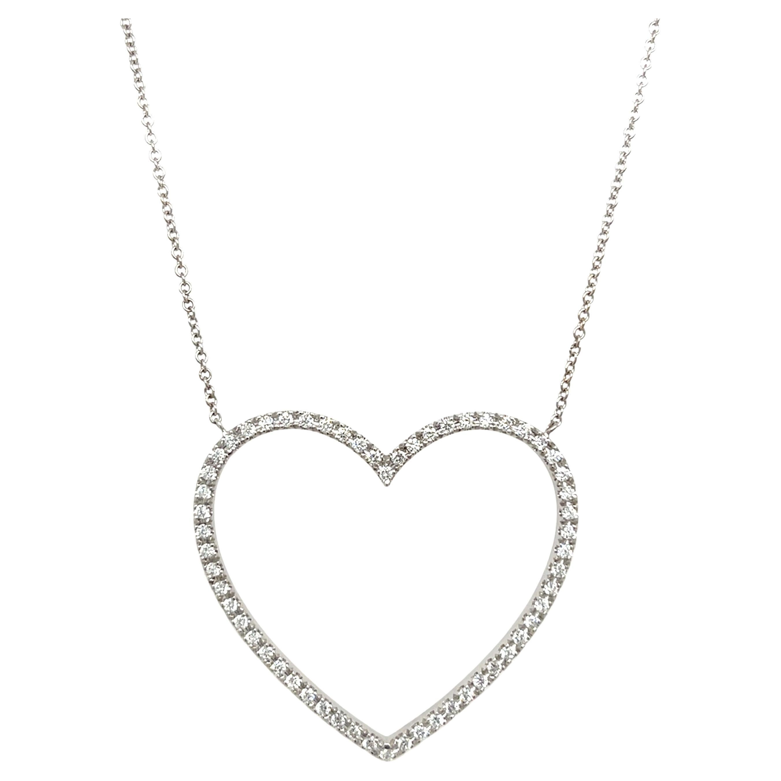 Large 0.60ct F/VS Diamond Heart Pendant & White Gold Chain in 18ct White Gold