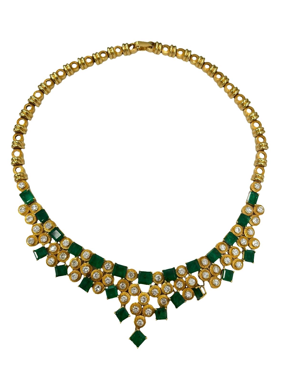 Smaragd & Diamant-Halskette aus 18 Karat Gelbgold