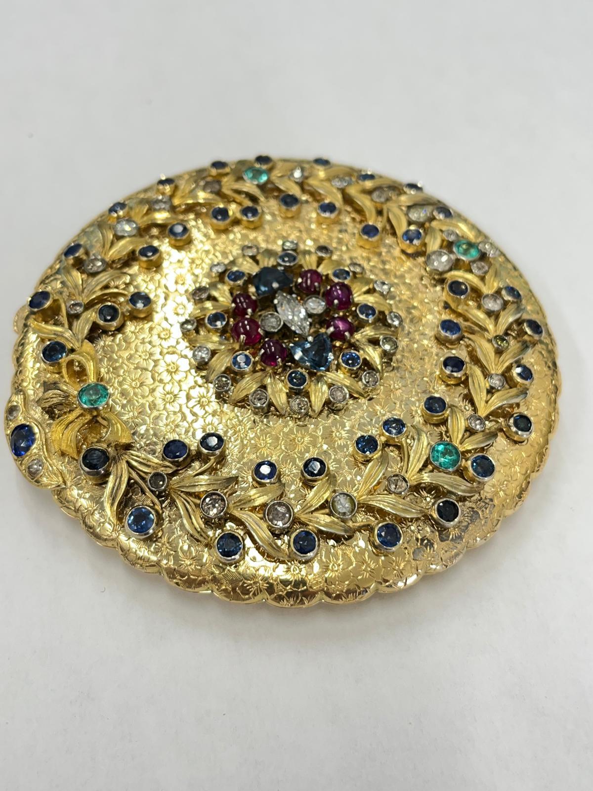 Poudrier ancien Jewell avec saphirs, émeraudes, rubis et diamants en vente 2