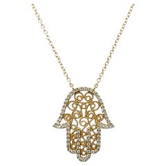 9ct Yellow Gold Diamond Set Hamza Necklace, 0.33ct Diamonds